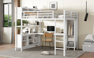English Elm Metal Queen Size Loft Bed With L-Shaped Desk, Storage Cubes & Shelves For Kids, Teens & Adults W1580S00108