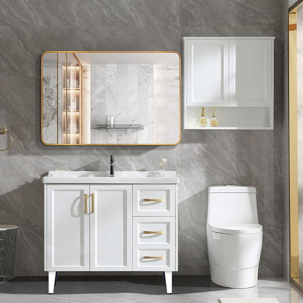 English Elm 30x40 Inch Metal Framed Rectangular Bathroom Mirror 4mm HD Glass Shatterproof Film Modern Design Gold W2203P303034