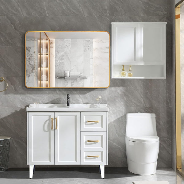 English Elm 30x40 Inch Metal Framed Rectangular Bathroom Mirror 4mm HD Glass Shatterproof Film Modern Design Gold W2203P303034