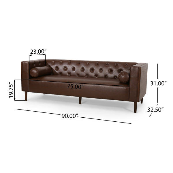 English Elm 3-seater Diamond Tufted Contemporary Sofa Deep Seated Living Room Couch with Pillows Dark Brown 70630.00ADBRN_70630.00BDBRN