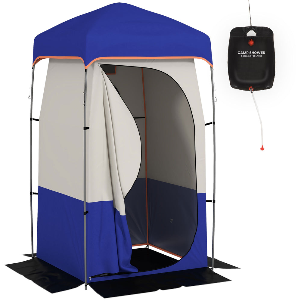English Elm Outsunny Privacy Shower Tent for Camping with Solar Bag Rainfly and Carry Tube Blue W2225P200367
