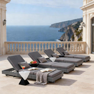 English Elm Modern Acacia Wood Outdoor Chaise Lounge Slatted Reclining Poolside Sun Chair Dark Grey N770P281696G_N770P208326G