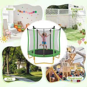 English Elm [without Basketball Hoop] 5.5 Ft Kids Trampoline with Safety Net and Foam Padded Poles Green N739P443065F