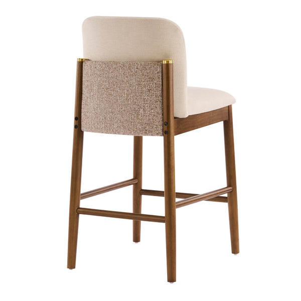 English Elm Lois Rubberwood Counter Stools Set of 2 Beige Upholstered Seats Walnut Frame N775P369557W