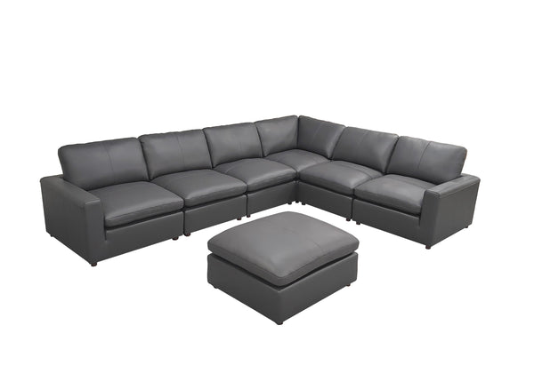 English Elm Leather Match Modular Sectional Sofa with Top Grain Upholstery for Open Living Rooms Blue Gray B2748S00171