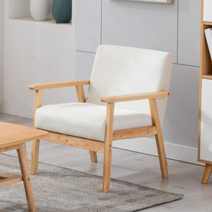 English Elm Bari Mid-century Accent Chair Beige Linen Upholstery Natural Wood Arms Compact Seat B2749P413362