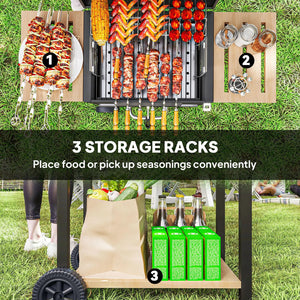 English Elm Charcoal Barrel Grill with Adjustable Heat Control and Enameled Grates for Backyard Cooking T3971P420788