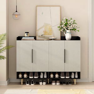 English Elm Sideboard,shoe Cabinet Four Door Entryway Organizer with Adjustable Shelves Modern Black W1321S00042