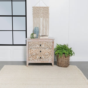 English Elm Kenzie Solid Mango Wood Cabinet with Carved Mandala Drawers in Whitewash Boho Finish B062P447820