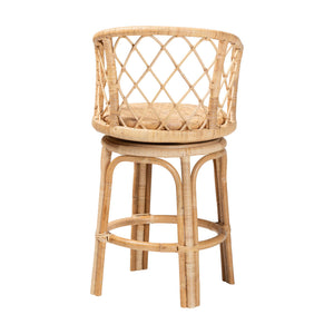 English Elm Bohemian Natural Rattan Swivel Counterstool with Wraparound Arms for Kitchen Bars B2750P467797