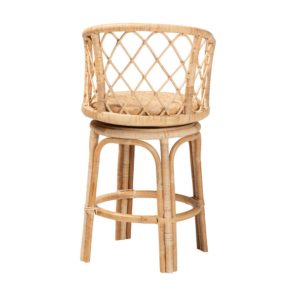 English Elm Bohemian Natural Rattan Swivel Counterstool with Wraparound Arms for Kitchen Bars B2750P467797