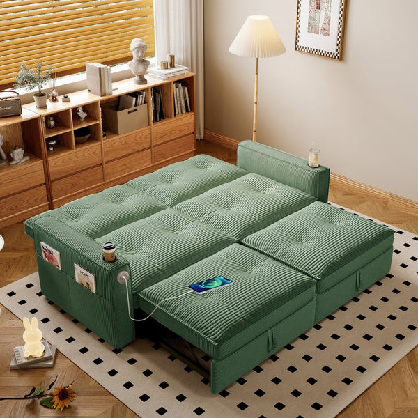 English Elm W3820s00010 Corduroy Sleeper Sofa Pull Out Guest Bed for Studio Apartments and Small Spaces Green W3820S00029