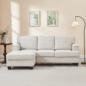 English Elm 86" Linen Sectional Sofa with Storage Ottoman Reversible Chaise for Small Spaces Beige W1669S00035