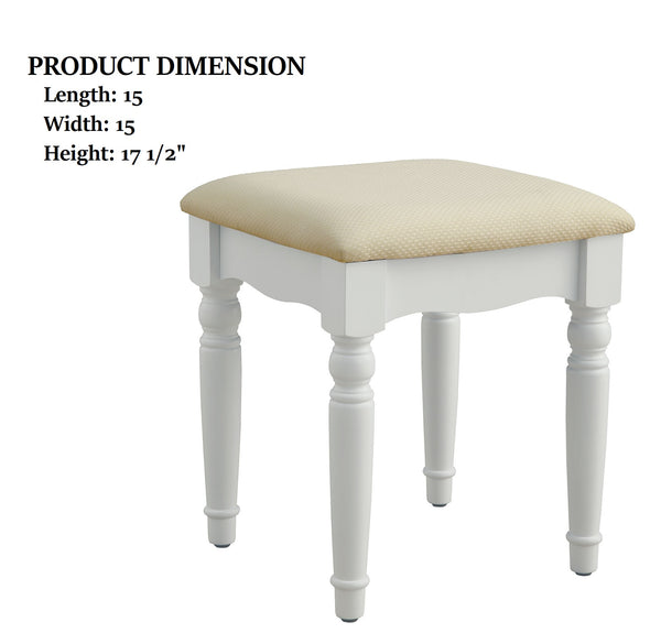 English Elm Transitional Glam Mirrored Vanity with Padded Stool, Spacious Drawers, Central Mirror for Prep and Storage White 51 L x 21 W x 30 H B2741P400803