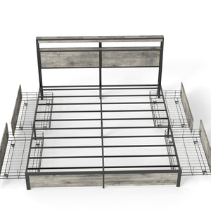 English Elm Queen Metal Platform Bed with Rgb Led Headboard Charging Station and Underbed Storage T3963P482853