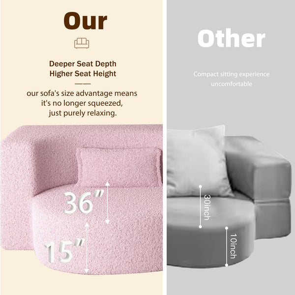 English Elm Modern Full Size Folding Sofa Bed with Teddy Fabric, Foam-Filled 15" Sleeper, 2 Pillows, No Assembly Required Pink W1885P272260