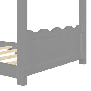 English Elm Twin House Frame Floor Bed Solid Pine Kids Room Montessori Low Profile Play Nook Gray W1580P387838
