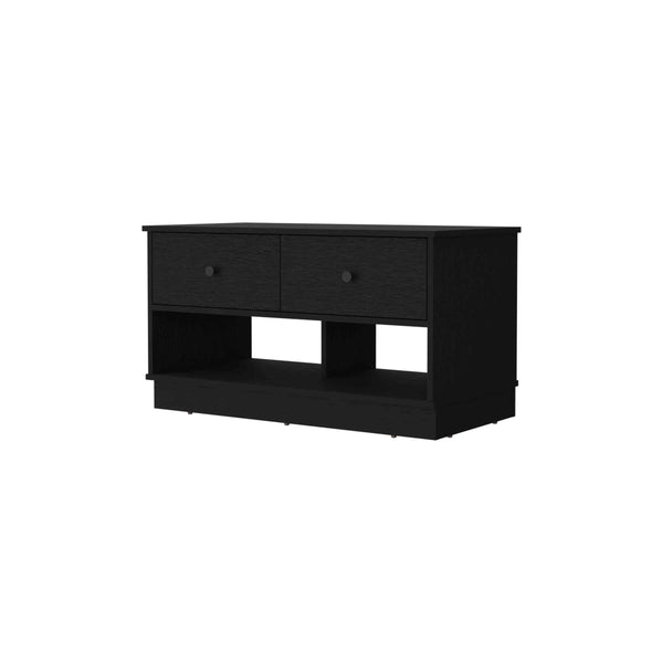 English Elm Tulip Light Oak Storage Bench with Two Drawers and Shelves — Modern Ergonomic Accent for Living Room Black 40 L x 22 W x 5 H B128P148982