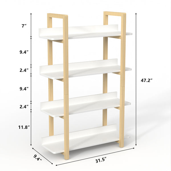 English Elm Multifuction Solid Wood Bookcase with Color-Contrast Shelves, 4-Tier Plant Stand, Sturdy Waterproof Finish W3128P261295