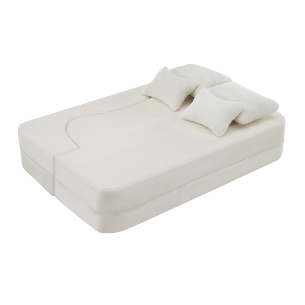 English Elm Queen Plush Floor Sofa Futon with 4 Pillows — Modern Foam Folding Couch Mattress for Living Room Guest Bedroom White W3612P336073