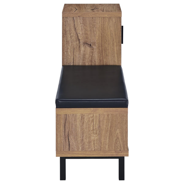English Elm Stagg Oak Finish Entryway Bench with Cane Door Panel and Four Tier Shoe Storage B062P451791