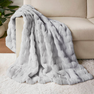 JLA Home Madison Park - Faux Faux Fur Throw Madison Park — Luxe basket-weave plush, Oeko‑Tex certified, machine washable comfort Light Grey MP50-8797