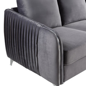 English Elm Hadriano Channel Quilted Velvet Loveseat with Chrome Legs for Glam Living Rooms Gray B2749P413389