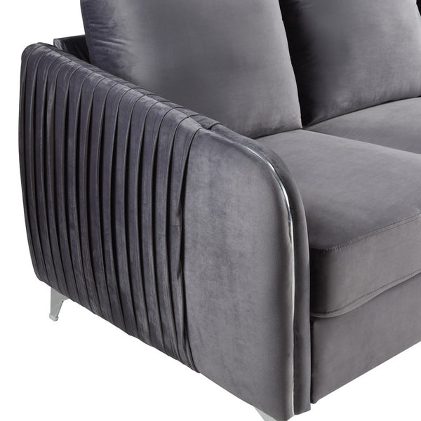 English Elm Hadriano Channel Quilted Velvet Loveseat with Chrome Legs for Glam Living Rooms Gray B2749P413389