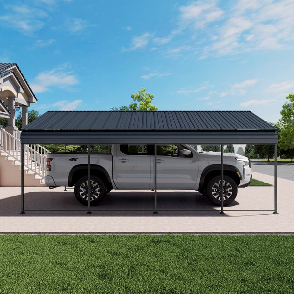 English Elm 12x20 Galvanized Steel Carport Heavy Duty Shelter for Vehicles with Powder Coated Roof W3213S00001