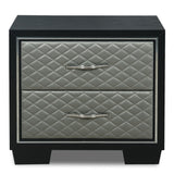 Black/Silver Nightstand with 2 Drawers & Upholstered Detail