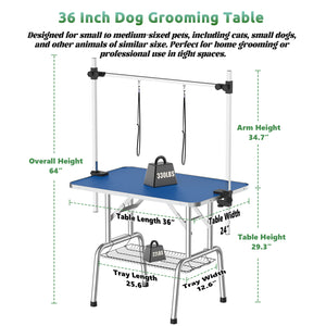English Elm 36 Inch Folding Pet Grooming Table with Restraint Arm Waterproof Mdf Top Mesh Basket T3210P293741