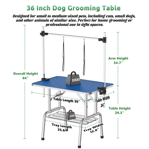 English Elm 36 Inch Folding Pet Grooming Table with Restraint Arm Waterproof Mdf Top Mesh Basket T3210P293741