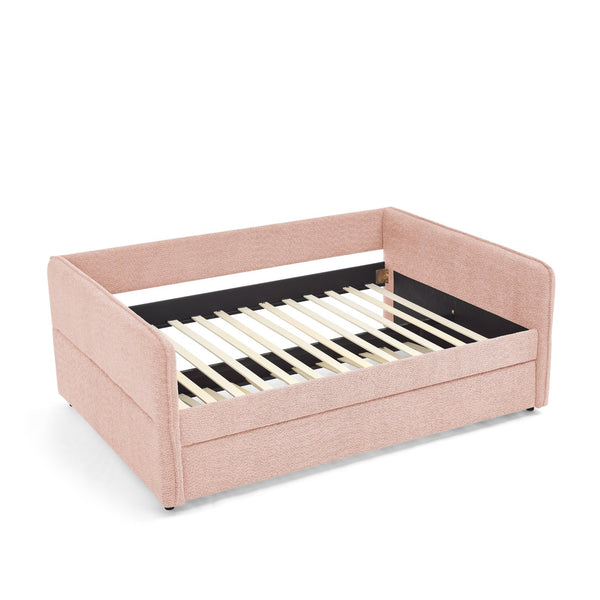 English Elm Full Size Boucle Daybed with Pop up Trundle Tufted Upholstered Sofa Sleeping Pink W1413S00175