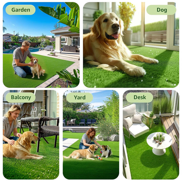 English Elm Realistic Polypropylene Turf Rug Dense Blades Drainage Backing Patio Pet Safe W2896P429775