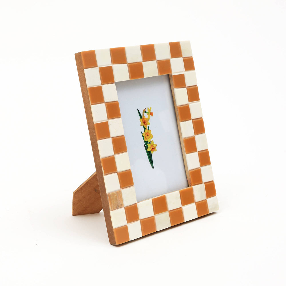English Elm Decorative Handcrafted Bone Resin Checkered Photo Frame, 4"X6" - Chic Tabletop Accent & Gift Idea B346P336808