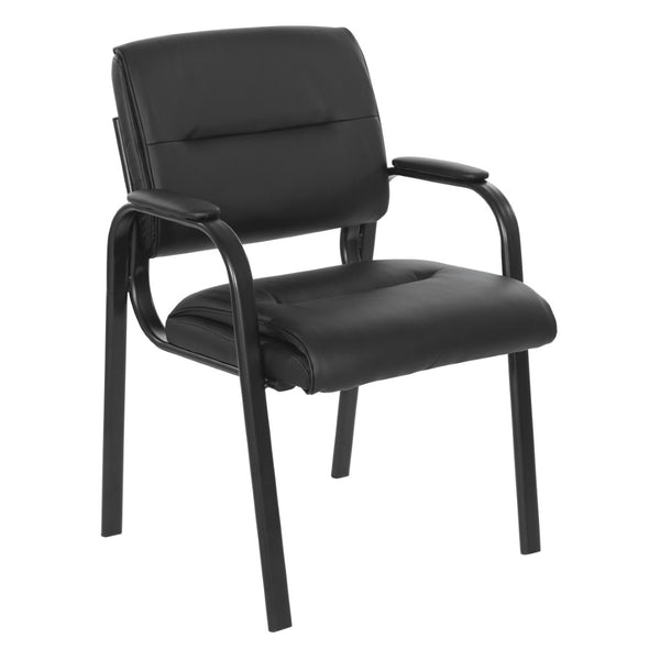 OSP Home Furnishings Guest Chair Faux Leather Office Visitor Seat with Padded Arms and Steel Frame Support Black FL10274-U6