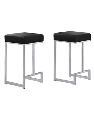 English Elm 25 in Backless Faux Leather Counter Stools with Polished Silver Pedestal Base Set of 2 Black B011P496842