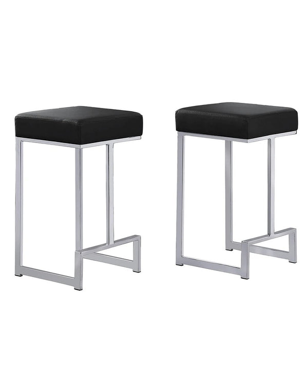 English Elm 25 in Backless Faux Leather Counter Stools with Polished Silver Pedestal Base Set of 2 Black B011P496842