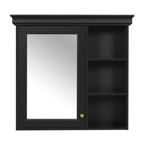 English Elm 30'' Wall-Mounted Medicine Cabinet with Mirror and Adjustable Shelves, Modern MDF Storage Organizer Black N710P209425B