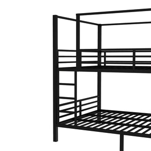 English Elm Queen Size Quadruple Metal Bunk Bed With Storage, Noise-Reducing Design & Sturdy Black Frame W1580S00156-GIGA