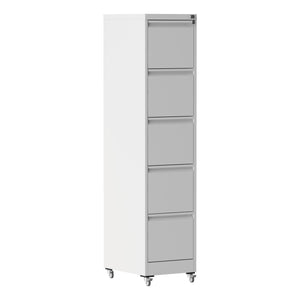 English Elm 5 Drawer Vertical File Cabinet on Wheels with Lock, Heavy-Duty Steel, Anti-Tilt Mobile Storage for A4/Letter/Legal Files White T2398P310088