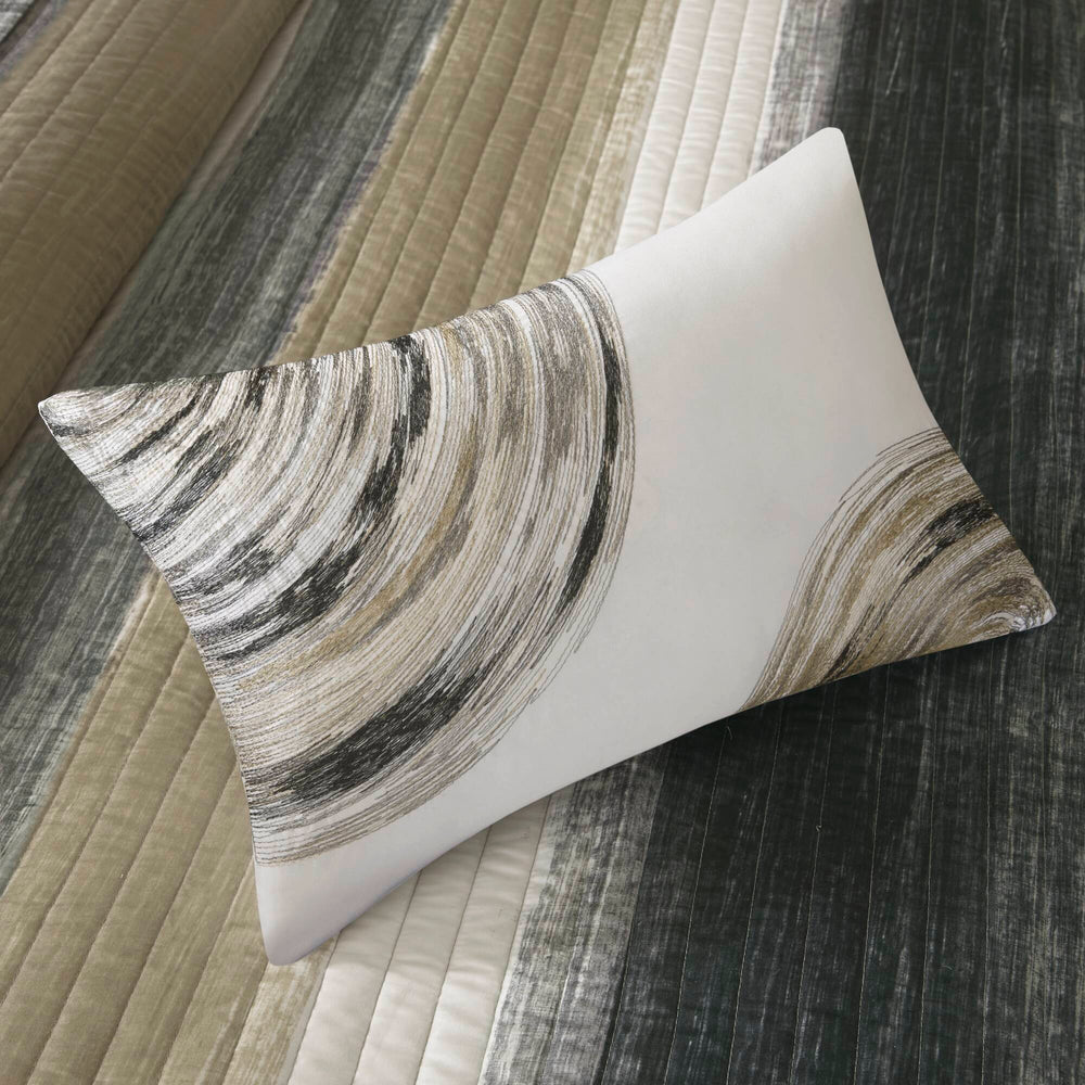 JLA Home Madison Park Essentials - 8 Piece Quilt Set Watercolor Stripe Microfiber Reversible Quilt with Grey Cotton Sheets, OEKO-TEX Freshness Treatment MPE13-172