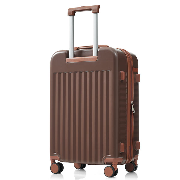 English Elm Luggage 3 Piece Abs Hard Shell Set with Usb Port Front Access and Spinner Wheels Brown N726P307555B
