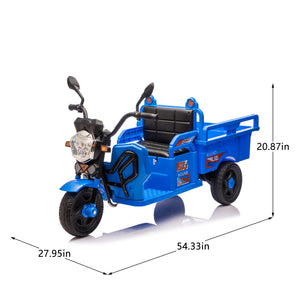 English Elm 12v Kids Electric Cargo Trike with Led Lights Wide Seat Anti-slip Wheels Toddler Ride On Blue W1578P336050