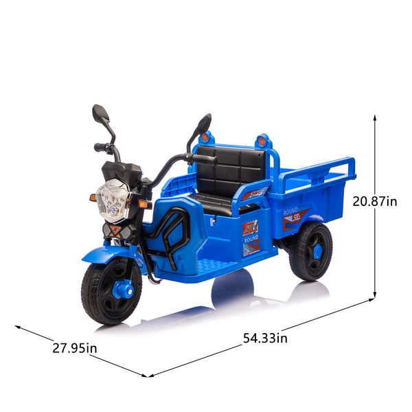 English Elm 12v Kids Electric Cargo Trike with Led Lights Wide Seat Anti-slip Wheels Toddler Ride On Blue W1578P336050