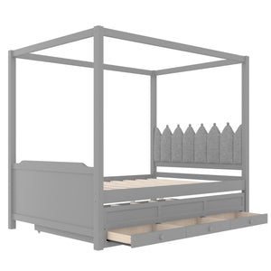 English Elm Full Bunk Bed with Trundle Bookshelf Storage Pine Frame Car Design for Kids W1580S00318