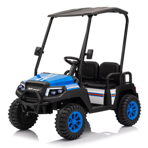 English Elm 24v Kids Electric Ride on Truck Four Seat All Wheel Drive Spring Suspension Sunshade Blue W1578P381256