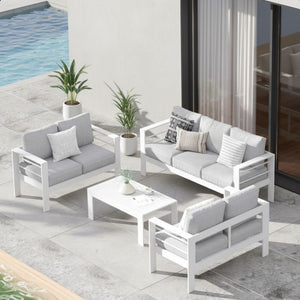 English Elm 5-piece Outdoor Aluminum Conversation Set Resort Style Patio Sofa with Wpc Coffee Table B082S00083