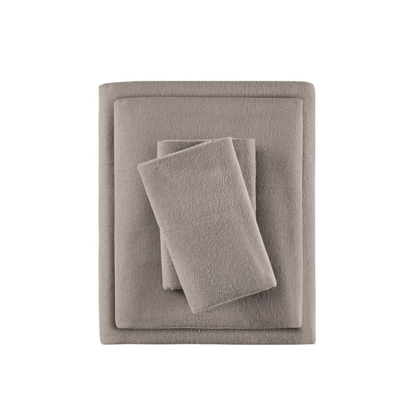 JLA Home True North by Sleep Philosophy - 100% Cotton Flannel Sheet Set Brushed for Extra Warmth with Classic Snowflake Print, Cozy Winter Bedding Grey Solid TN20-0108