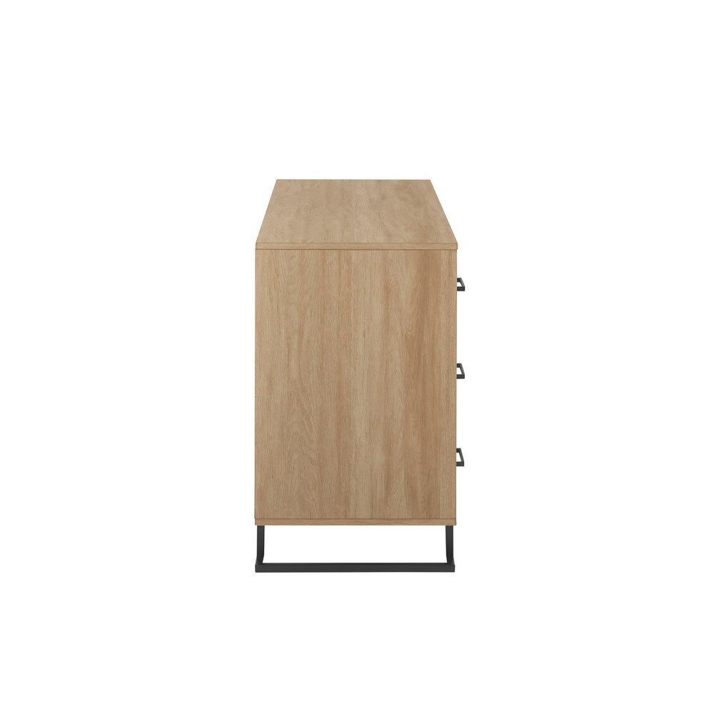 56" Contemporary Metal and Wood Dresser with Six Drawers Coastal Oak, Black DNAB5BCO-T Walker Edison